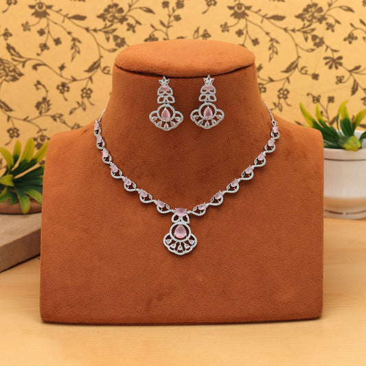 Pink Color American Diamond Necklace Set Designer Party Wear Elegant Jewelry Collection
