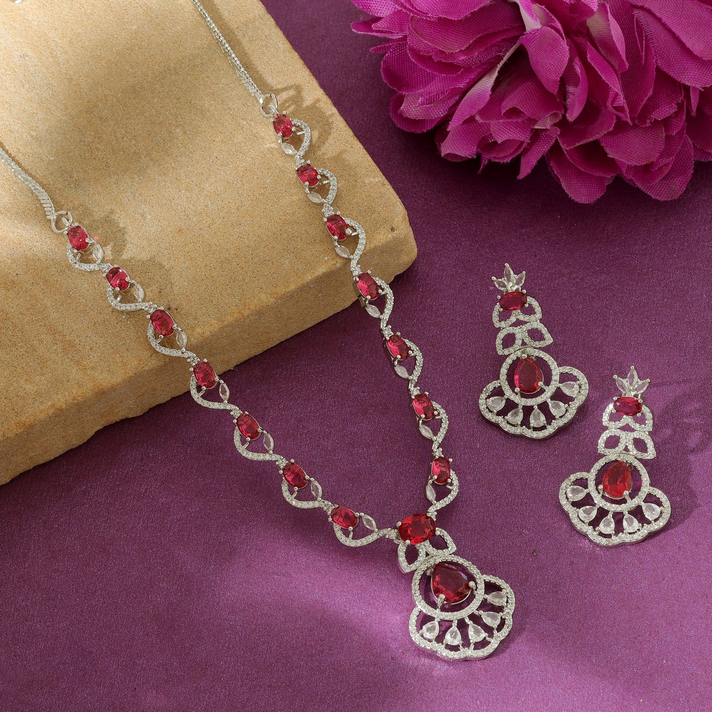 Rani Color American Diamond Necklace Set Grand Bridal Festive Jewelry Collection Design