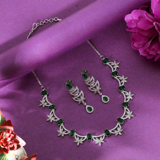Green Color American Diamond Necklace Set Elegant Festive Traditional Jewelry Collection