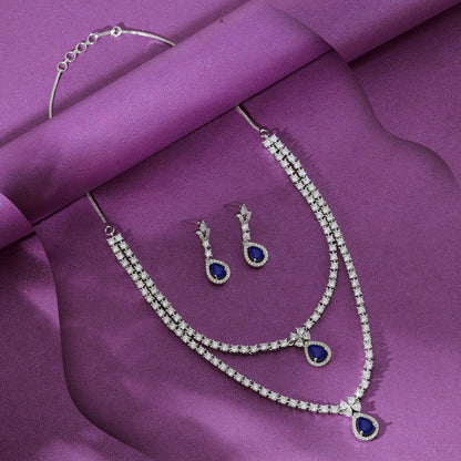 Blaues American Diamond Halsketten-Set Elegantes Party-Statement-Schmuckdesign