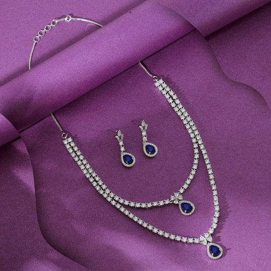 Blaues American Diamond Halsketten-Set Elegantes Party-Statement-Schmuckdesign