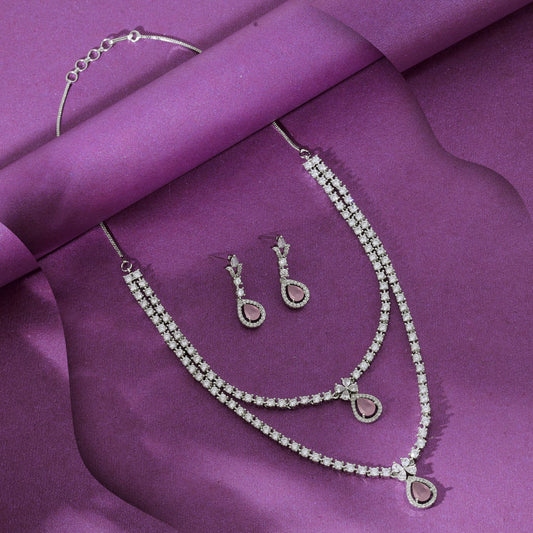 Light Pink Color American Diamond Necklace Set Elegant Daily Wear Jewelry Collection