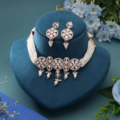 White Color Moissanite Polki Necklace Set Crafted for Stylish Party Wear Look