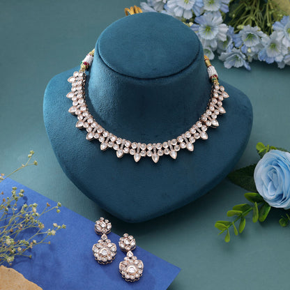 White Color Moissanite Polki Necklace Set with Beautiful Luxury Crystal Finish