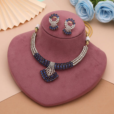 Blue Color American Diamond Necklace Set with Elegant Crystal Designer Jewelry Finish