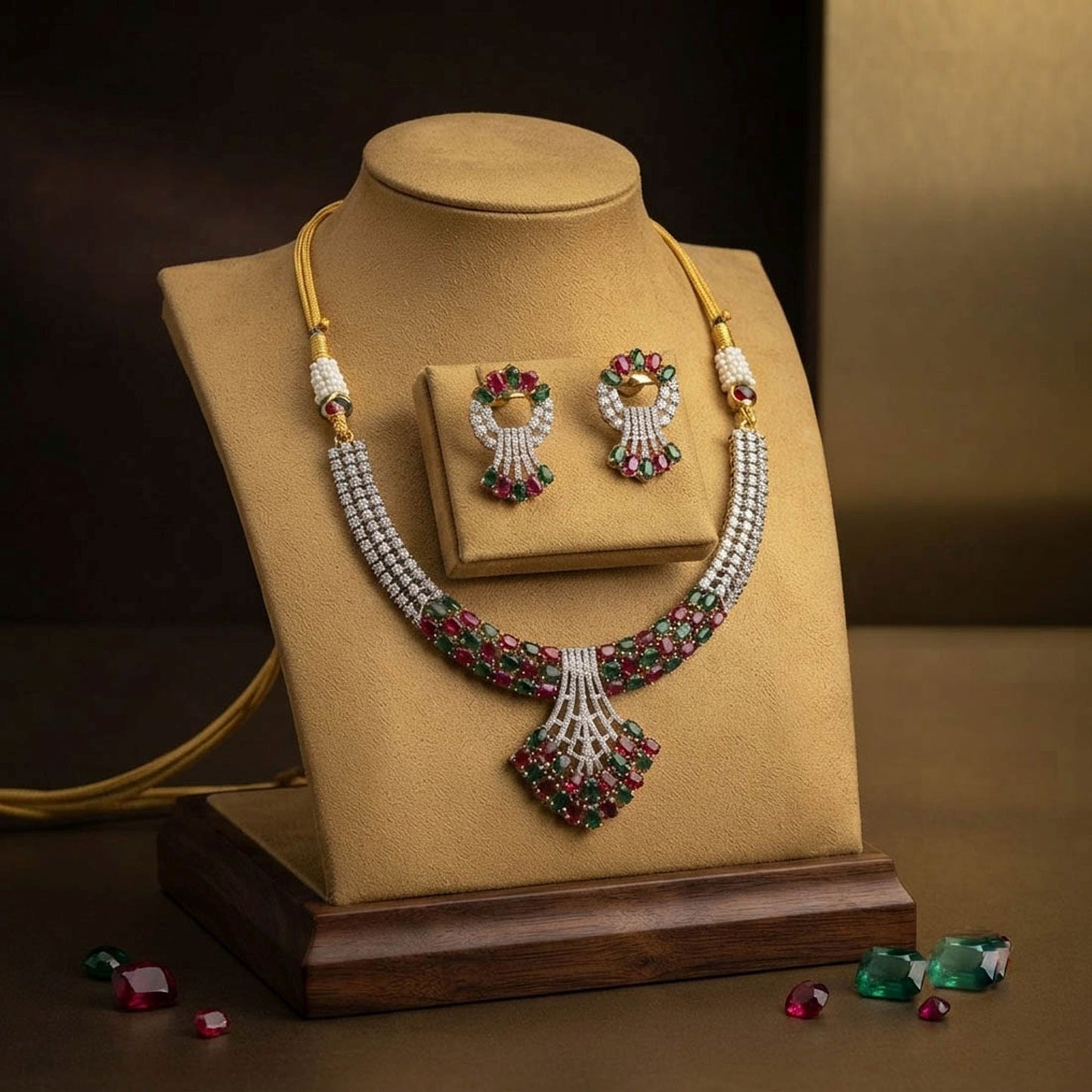 Multi Color American Diamond Necklace Set Crafted for Stylish Festive Fashion Wear