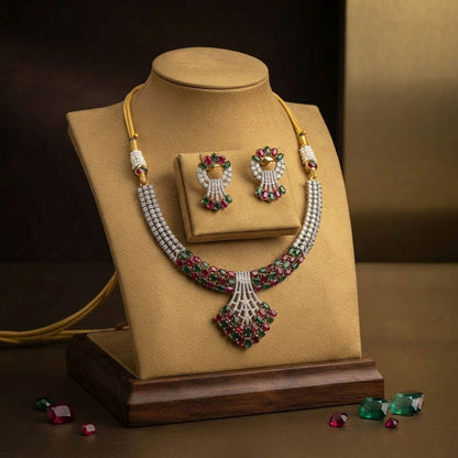Multi Color American Diamond Necklace Set Crafted for Stylish Festive Fashion Wear