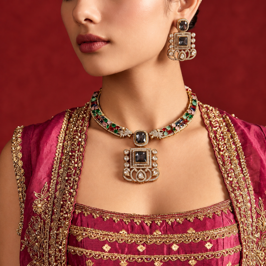 Braunes amerikanisches Diamant-Polki-Halskettenset mit elegantem traditionellem Schmuckdesign