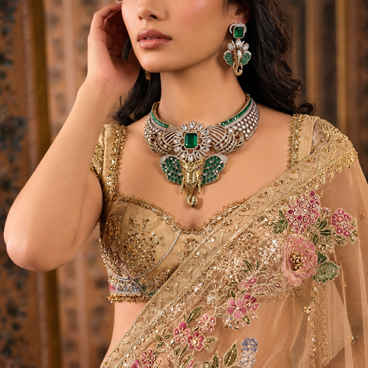 Green Color Divine Ganesha AD Necklace Set with Premium Traditional Ethnic Appeal