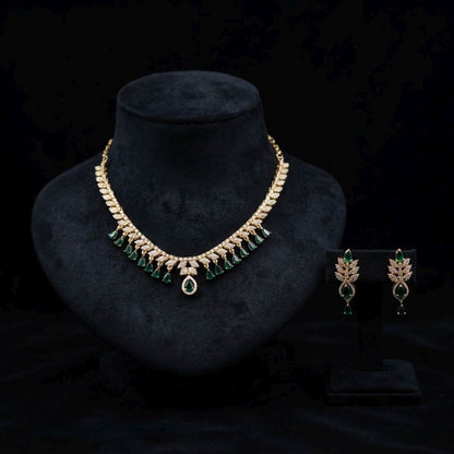 Green Color American Diamond Necklace Set Traditional Designer Appeal