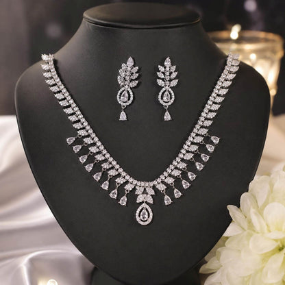 White Color American Diamond Necklace Set Elegant Designer Style
