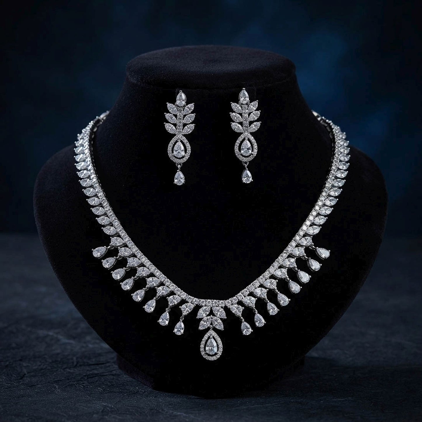 White Color American Diamond Necklace Set Elegant Designer Style