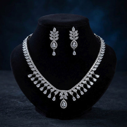 White Color American Diamond Necklace Set Elegant Designer Style