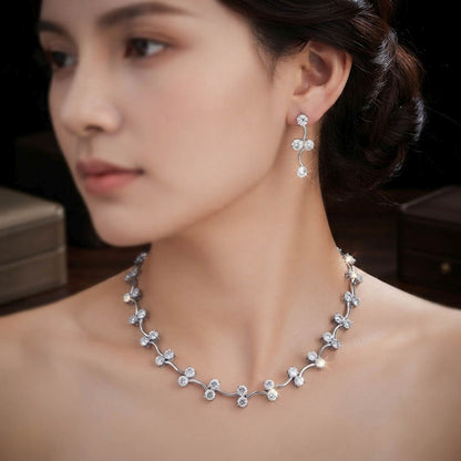 White Color American Diamond Necklace Set Sparkling Party Wear
