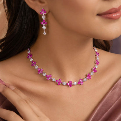 Tyrian Purple Color American Diamond Necklace Set Royal Style
