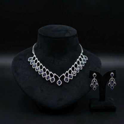 Blue Color American Diamond Necklace Set Elegant Fashion Style