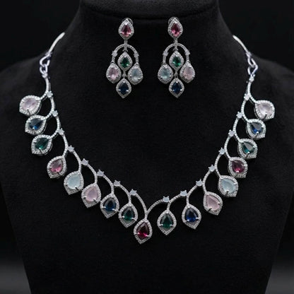 Multi Color American Diamond Necklace Set Traditional Jewelry Appeal