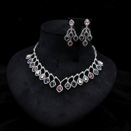 Multi Color American Diamond Necklace Set Designer Festive Style
