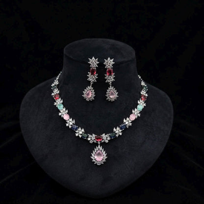 Multi Color American Diamond Necklace Set Royal Ethnic Appeal