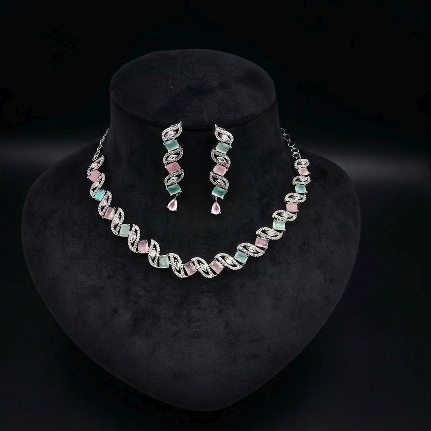 Multi Color American Diamond Necklace Set Premium Designer Style