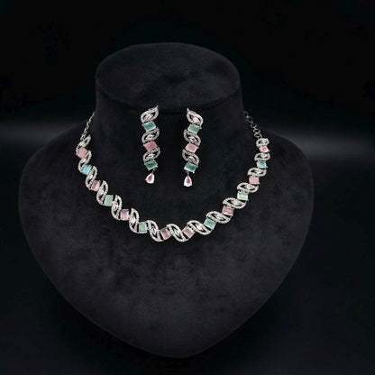 Multi Color American Diamond Necklace Set Premium Designer Style