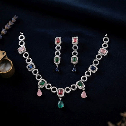 Multi Color American Diamond Necklace Set Traditional Fashion Appeal