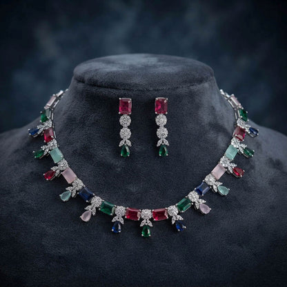 Multi Color American Diamond Necklace Set Festive Jewelry Style