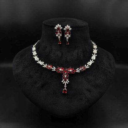 Red Color American Diamond Necklace Set Elegant Designer Appeal