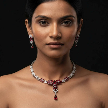 Red Color American Diamond Necklace Set Elegant Designer Appeal