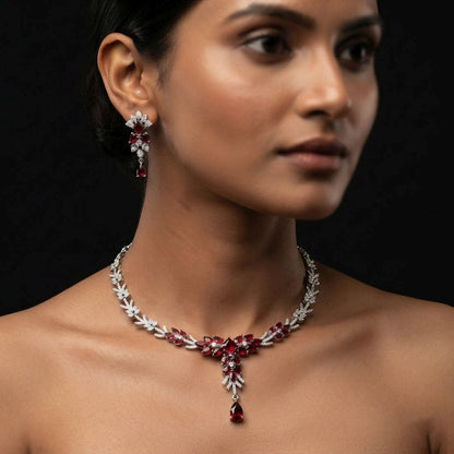 Red Color American Diamond Necklace Set Elegant Designer Appeal