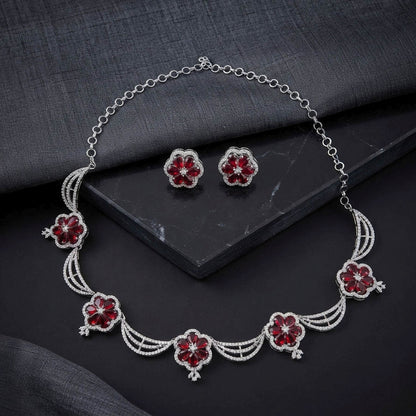 Red Color American Diamond Necklace Set Royal Party Wear
