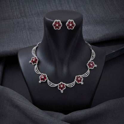Red Color American Diamond Necklace Set Royal Party Wear