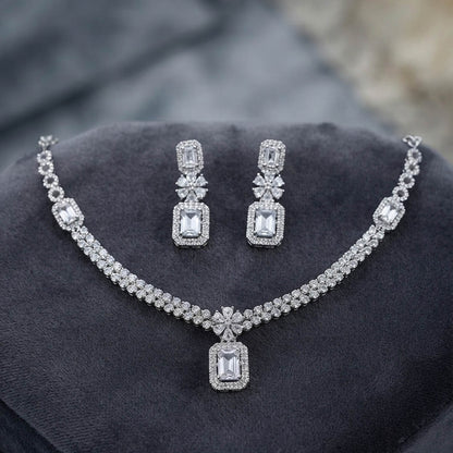 White Color American Diamond Necklace Set for Women