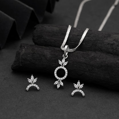 Dazzling Crystal Silver Color American Diamond Necklace Set For Bridal Receptions