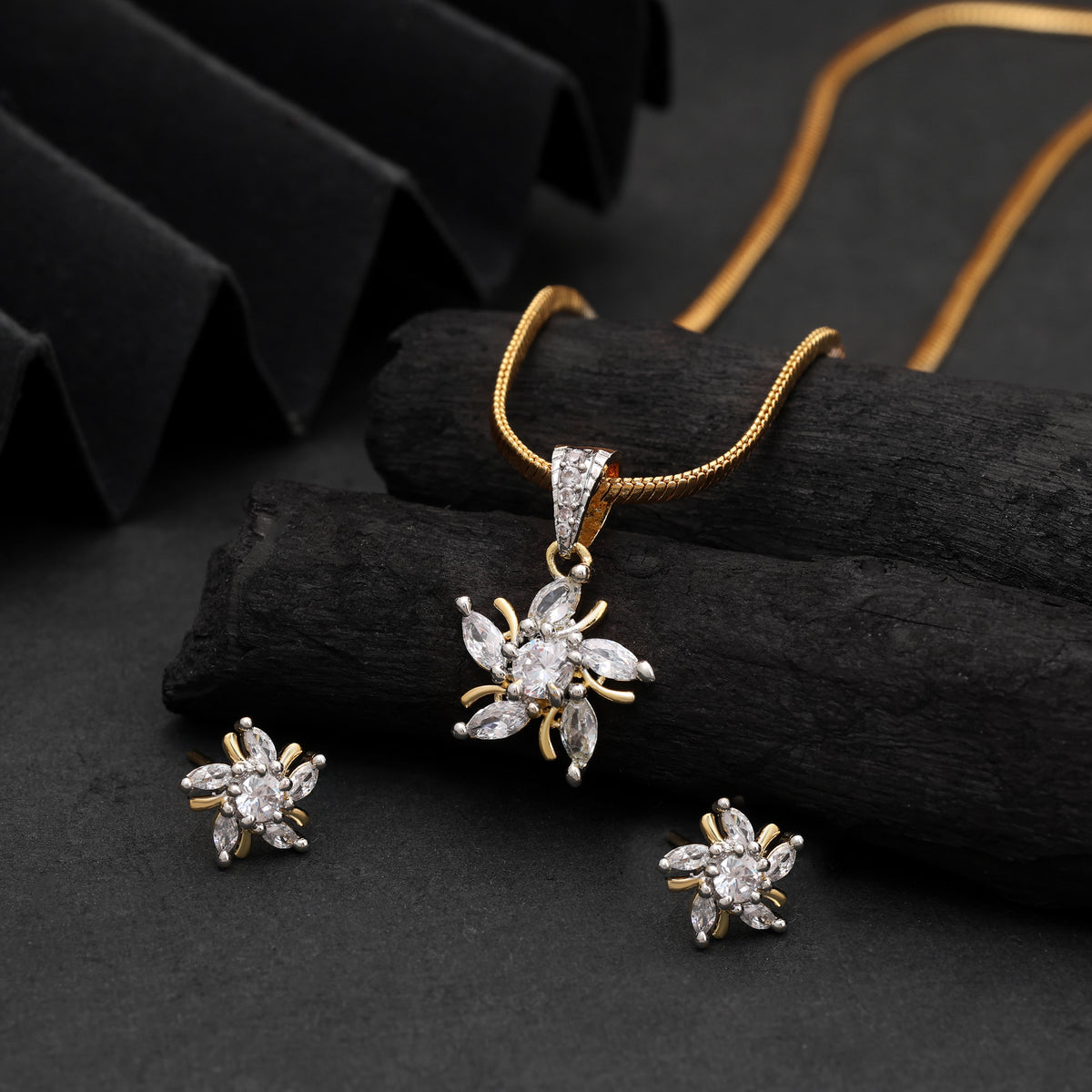 Pure Snow White Color American Diamond Pendant Set For Minimalist Elegant Outfits