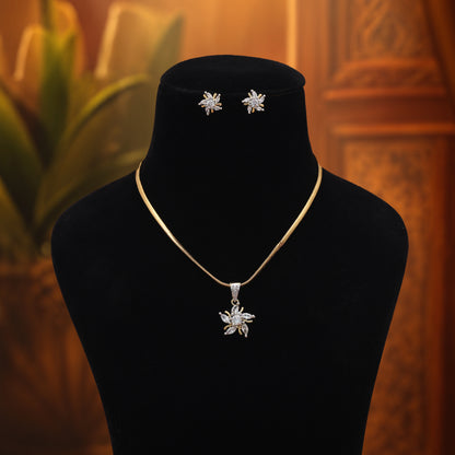 Pure Snow White Color American Diamond Pendant Set For Minimalist Elegant Outfits