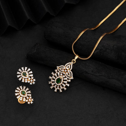 Lush Emerald Green Color American Diamond Pendant Set Specially Designed For Women