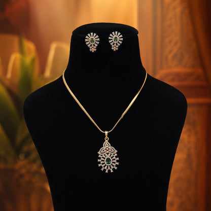 Lush Emerald Green Color American Diamond Pendant Set Specially Designed For Women