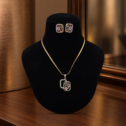 Playful Rainbow Multi Color American Diamond Pendant Set For Sangeet Night Parties
