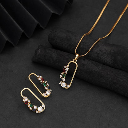 Eye Catching Multi Color American Diamond Pendant Set Ideal For Festive Outfits