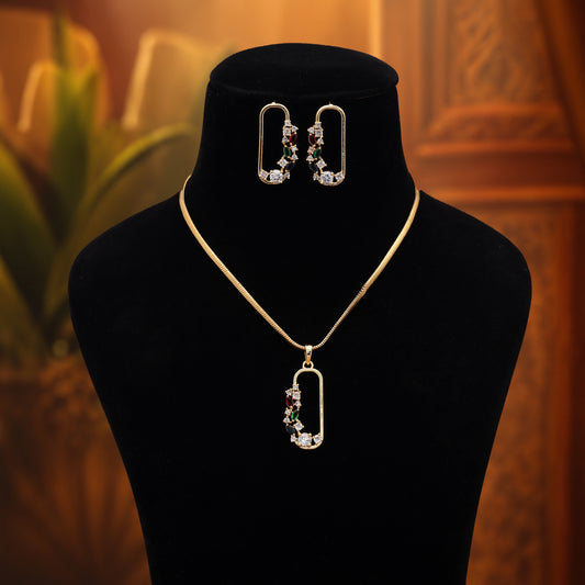 Eye Catching Multi Color American Diamond Pendant Set Ideal For Festive Outfits