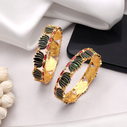 Black Color Meena Work Lotas Design 1 Pair Of Fashion Bangle