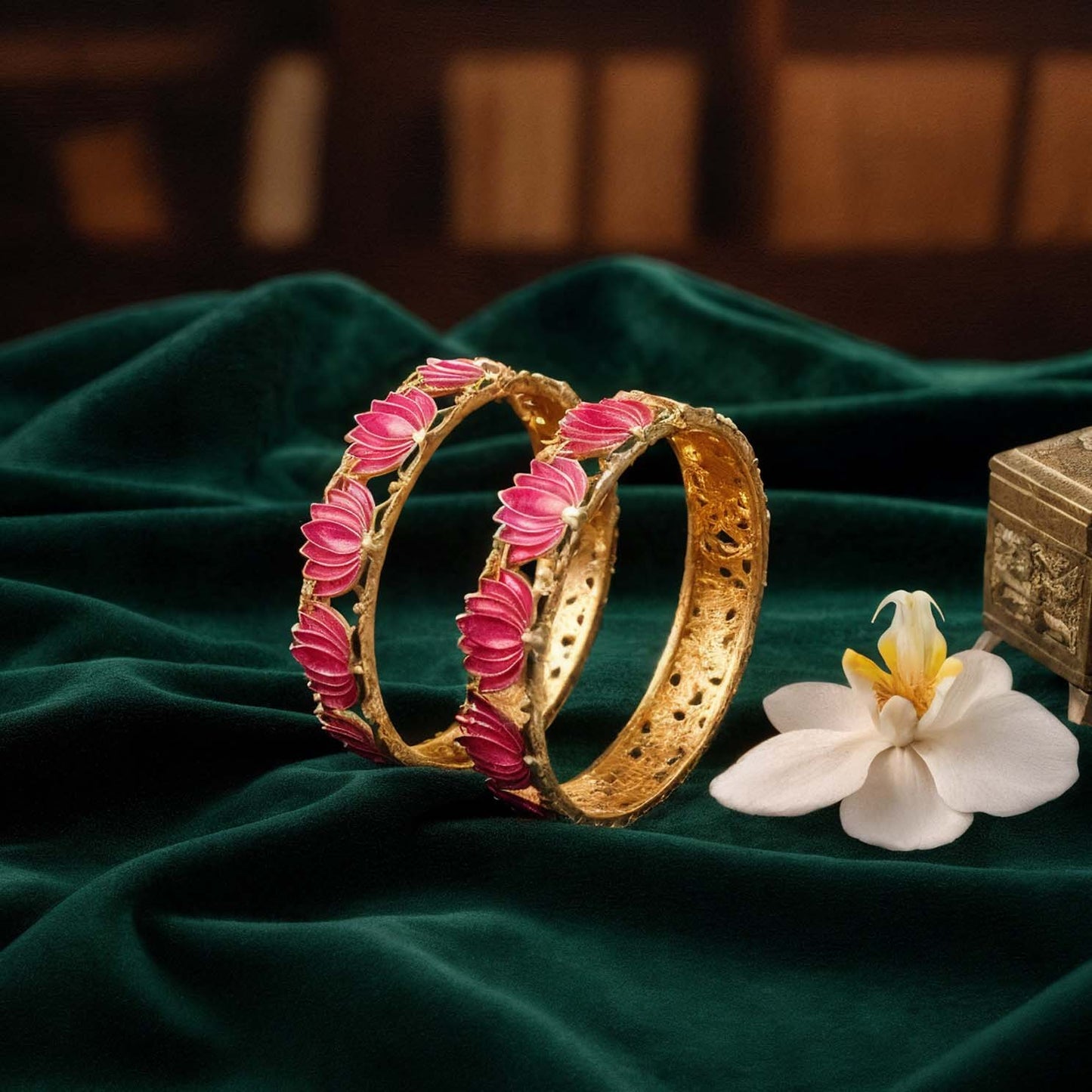 Pink Color Meena Work Lotas Design 1 Pair Of Fashion Bangle