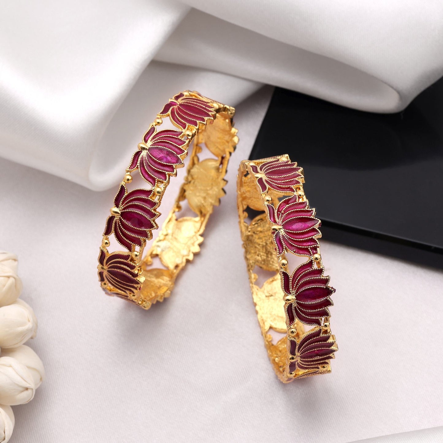 Purple Color Meena Work Lotas Design 1 Pair Of Fashion Bangle