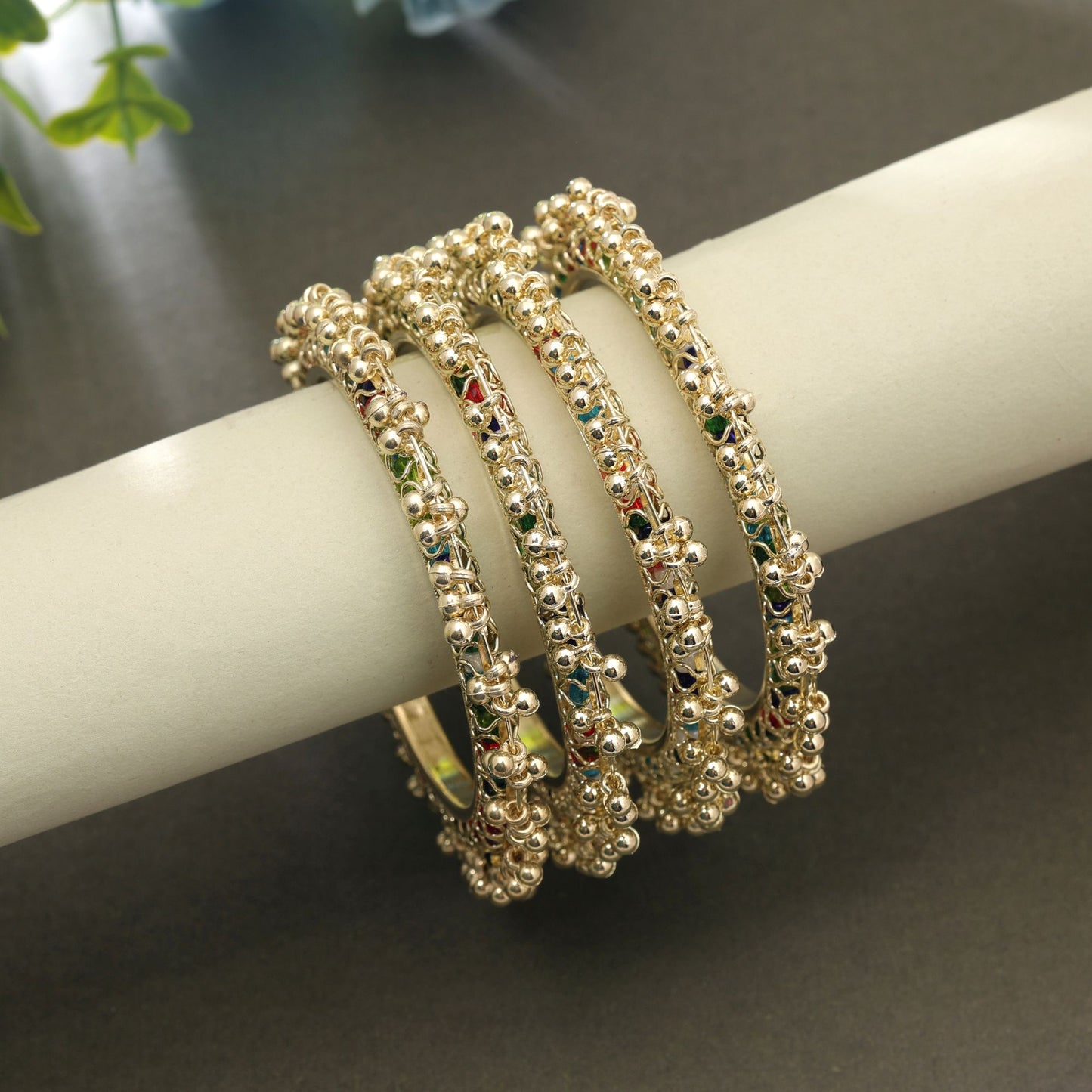 Gold Color Kashmiri Thread Bangle Set with Graceful Detailing for Special Occasion Wear