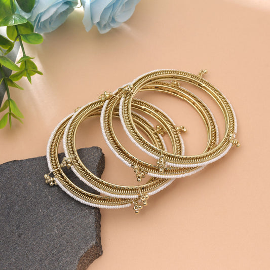 Gold & White Color Kashmiri Bangle Set with Elegant Traditional Design for Festive Wear