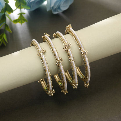 Gold & White Color Kashmiri Bangle Set with Elegant Traditional Design for Festive Wear