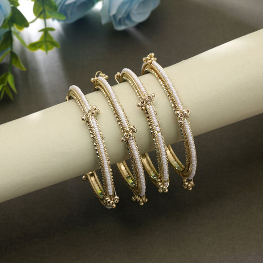 Gold & White Color Kashmiri Bangle Set with Elegant Traditional Design for Festive Wear