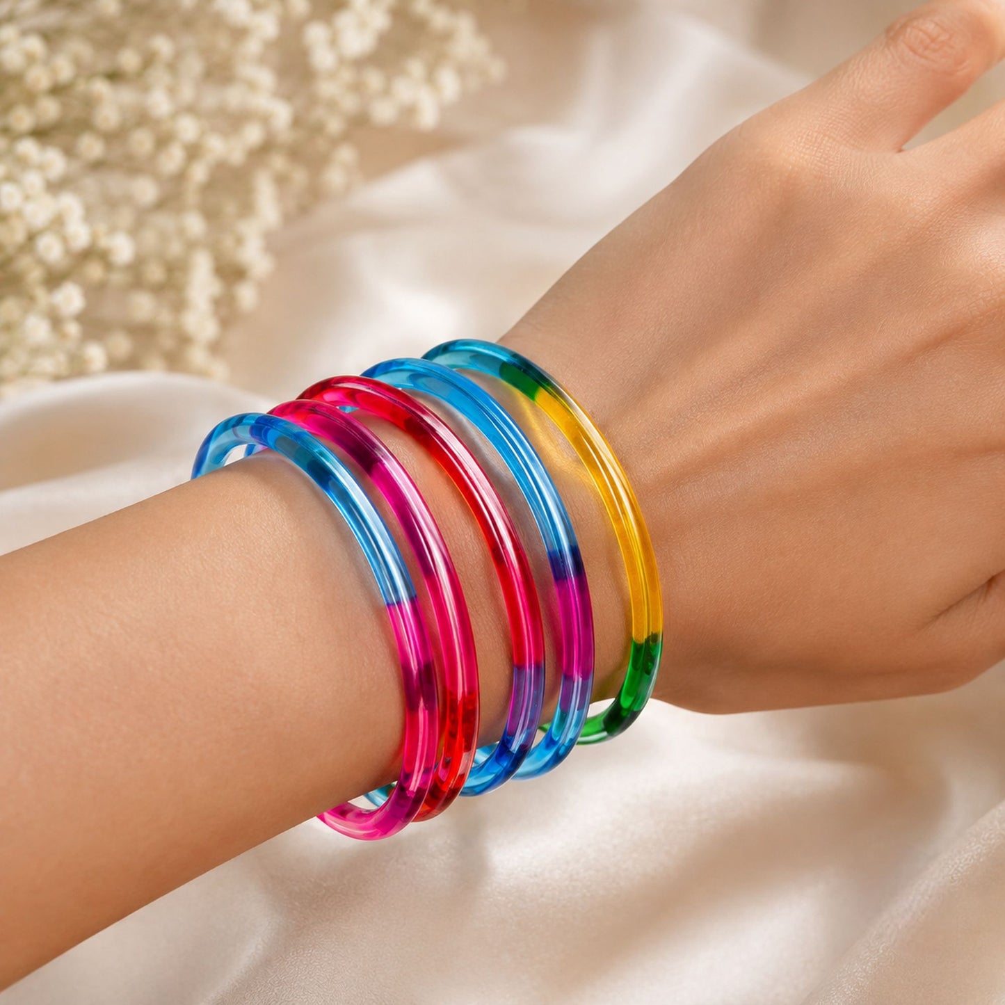 Multi Color 1 Set Of Jelly Bangles with Elegant Traditional Fashion Jewelry Style