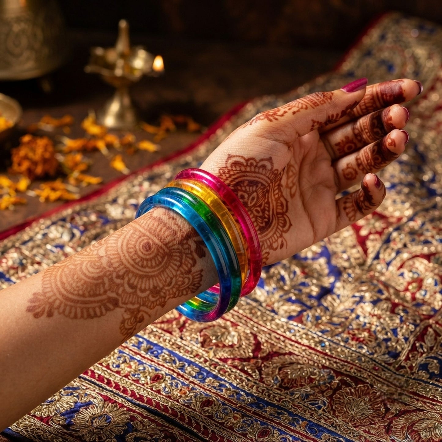 Multi Color 1 Set Of Jelly Bangles with Elegant Traditional Fashion Jewelry Style